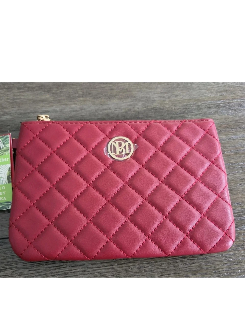 NWT Badgley Mischka (Studio) Diamond Quilted Vegan Leather Clutch Wristlet Red